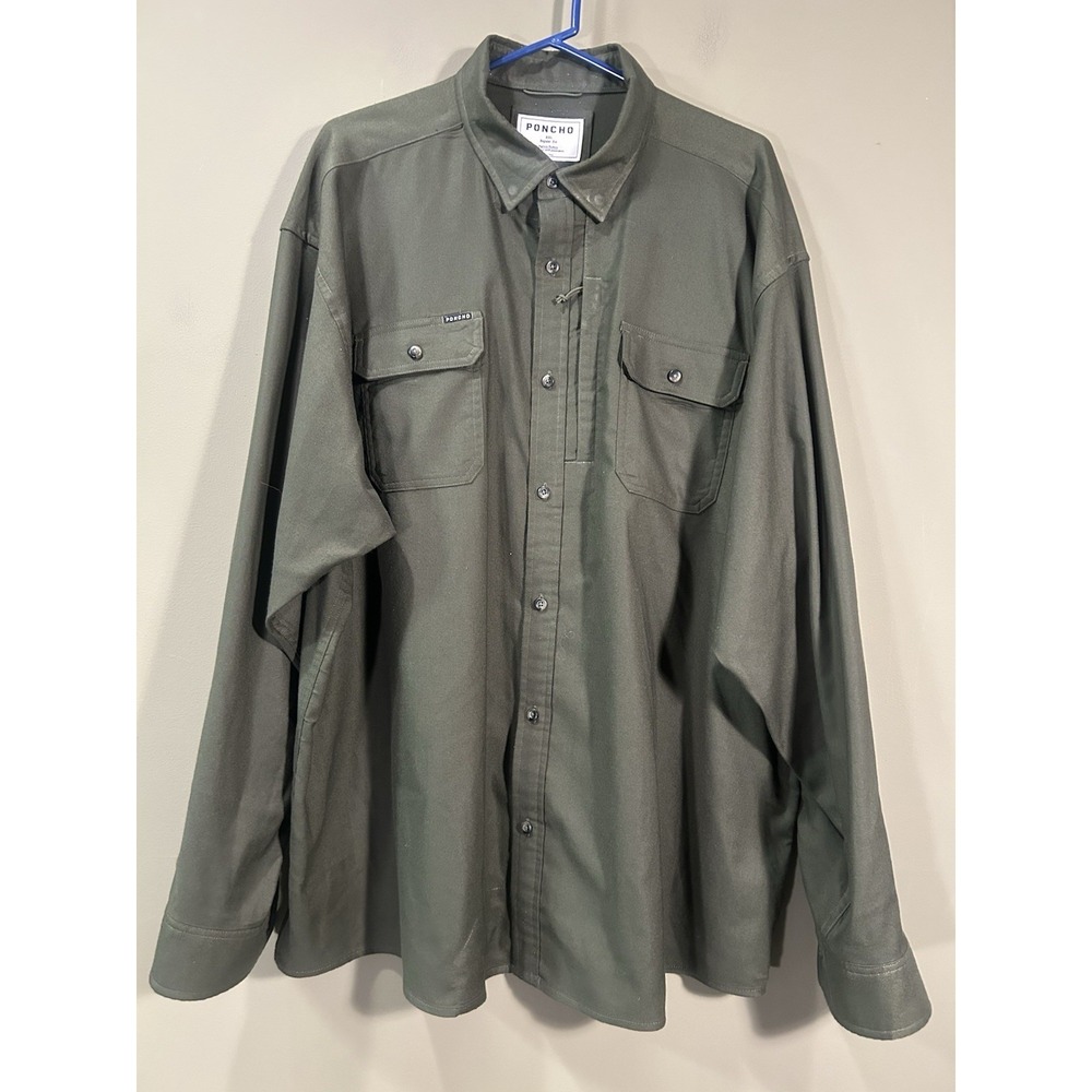 Poncho Laramie Performance Flannel Mens Sz 2XL Dark Green Magnetic Outdoors - Picture 2 of 14